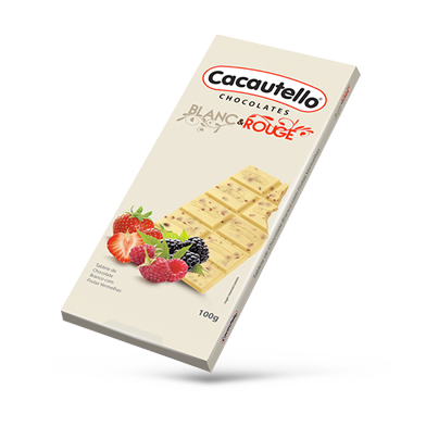 Linha Gift Tablete de Chocolate Branco com recheio de Frutas Vermelhas Blanc & Rouge Cacautello